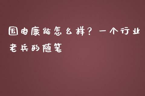 国电康能怎么样？一个行业老兵的随笔_https://m.jnlaobingbanjia.com_金融监管_第1张
