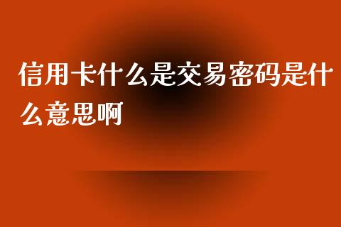信用卡什么是交易密码是什么意思啊_https://m.jnlaobingbanjia.com_基金市场_第1张