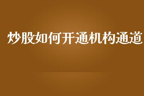 炒股如何开通机构通道_https://m.jnlaobingbanjia.com_全球市场_第1张