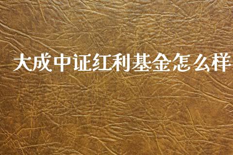 大成中证红利基金怎么样_https://m.jnlaobingbanjia.com_股市新闻_第1张