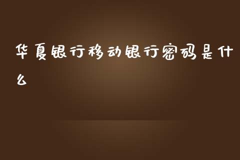 华夏银行移动银行密码是什么_https://m.jnlaobingbanjia.com_理财规划_第1张