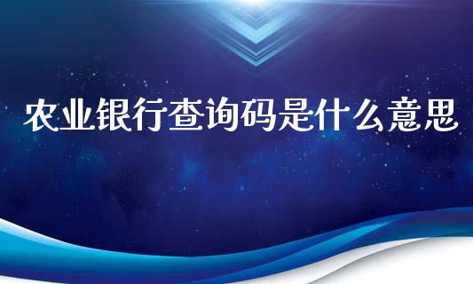 农业银行查询码是什么意思_https://m.jnlaobingbanjia.com_区块链_第1张