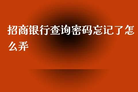 招商银行查询密码忘记了怎么弄_https://m.jnlaobingbanjia.com_全球市场_第1张