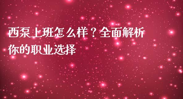 西泵上班怎么样？全面解析你的职业选择_https://m.jnlaobingbanjia.com_区块链_第1张