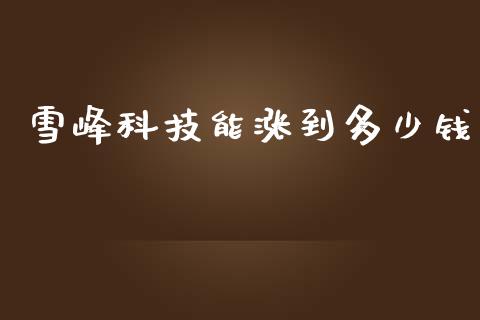 雪峰科技能涨到多少钱_https://m.jnlaobingbanjia.com_金融监管_第1张