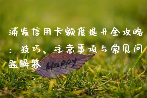 浦发信用卡额度提升全攻略：技巧、注意事项与常见问题解答_https://m.jnlaobingbanjia.com_理财规划_第1张