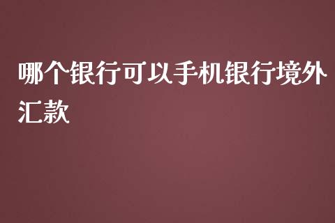 哪个银行可以手机银行境外汇款_https://m.jnlaobingbanjia.com_理财规划_第1张