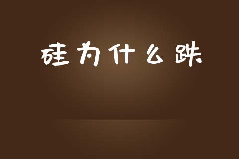 硅为什么跌_https://m.jnlaobingbanjia.com_理财规划_第1张