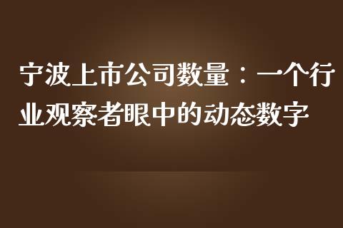 宁波上市公司数量：一个行业观察者眼中的动态数字_https://m.jnlaobingbanjia.com_全球市场_第1张