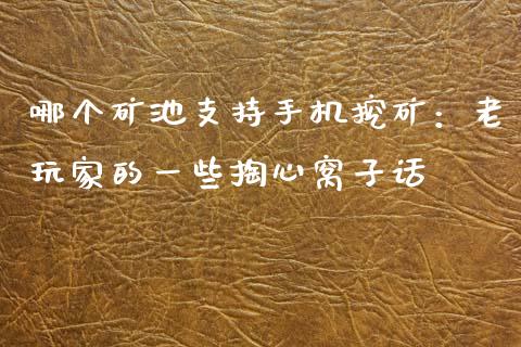 哪个矿池支持手机挖矿：老玩家的一些掏心窝子话_https://m.jnlaobingbanjia.com_全球市场_第1张