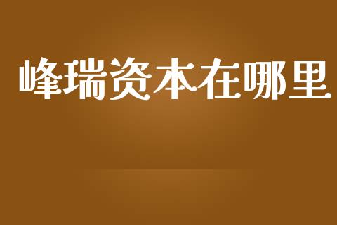 峰瑞资本在哪里_https://m.jnlaobingbanjia.com_理财规划_第1张