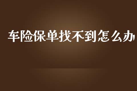车险保单找不到怎么办_https://m.jnlaobingbanjia.com_股市新闻_第1张