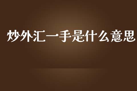 炒外汇一手是什么意思_https://m.jnlaobingbanjia.com_全球市场_第1张