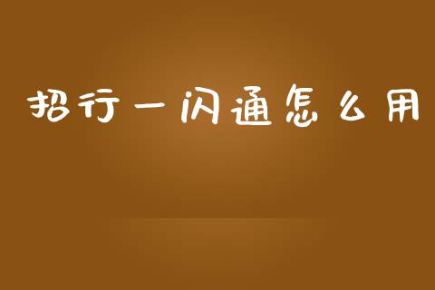 招行一闪通怎么用_https://m.jnlaobingbanjia.com_基金市场_第1张