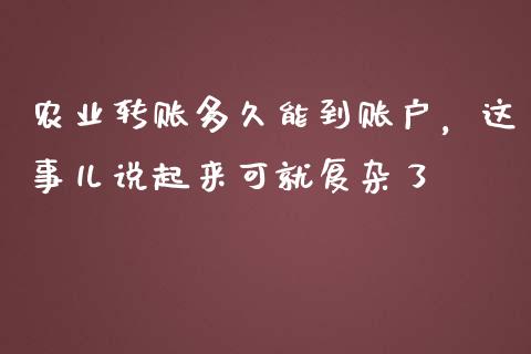 农业转账多久能到账户，这事儿说起来可就复杂了_https://m.jnlaobingbanjia.com_股市新闻_第1张