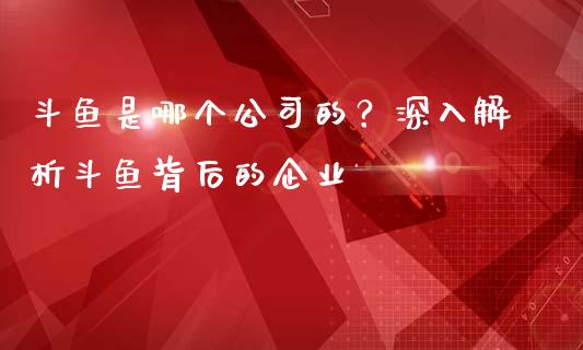 斗鱼是哪个公司的？深入解析斗鱼背后的企业_https://m.jnlaobingbanjia.com_基金市场_第1张
