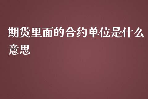 期货里面的合约单位是什么意思_https://m.jnlaobingbanjia.com_全球市场_第1张