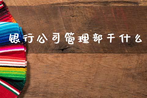 银行公司管理部干什么_https://m.jnlaobingbanjia.com_理财规划_第1张