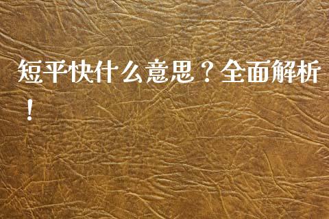 短平快什么意思？全面解析！_https://m.jnlaobingbanjia.com_基金市场_第1张