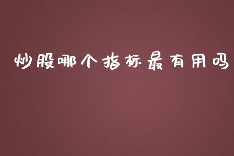 炒股哪个指标最有用吗_https://m.jnlaobingbanjia.com_股市新闻_第1张