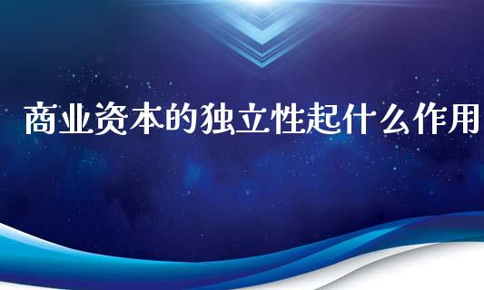 商业资本的独立性起什么作用_https://m.jnlaobingbanjia.com_股市新闻_第1张
