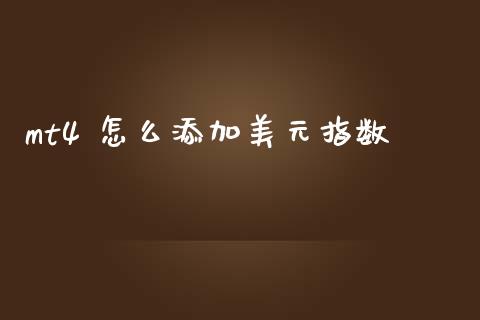 mt4 怎么添加美元指数_https://m.jnlaobingbanjia.com_股市新闻_第1张