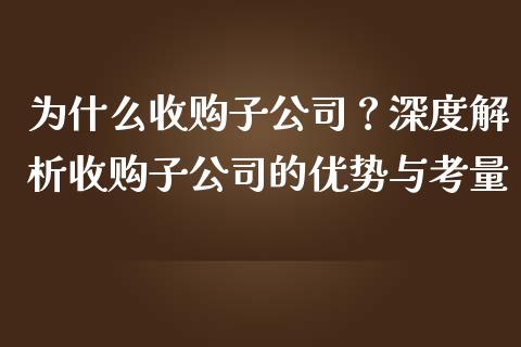 为什么收购子公司？深度解析收购子公司的优势与考量_https://m.jnlaobingbanjia.com_股市新闻_第1张