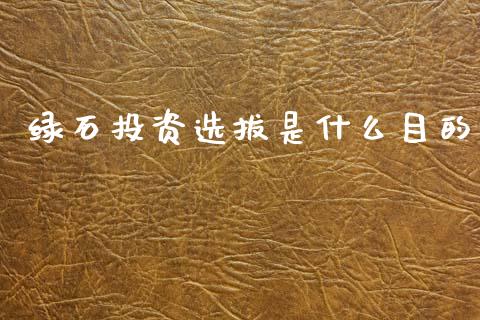绿石投资选拔是什么目的_https://m.jnlaobingbanjia.com_金融监管_第1张