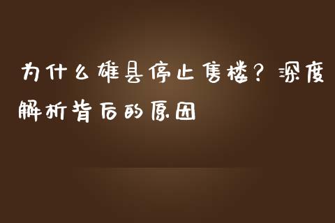 为什么雄县停止售楼？深度解析背后的原因_https://m.jnlaobingbanjia.com_区块链_第1张