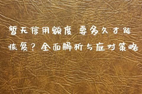 暂无信用额度 要多久才能恢复？全面解析与应对策略_https://m.jnlaobingbanjia.com_股市新闻_第1张
