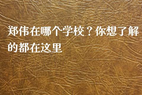郑伟在哪个学校？你想了解的都在这里_https://m.jnlaobingbanjia.com_理财规划_第1张