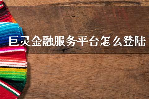 巨灵金融服务平台怎么登陆_https://m.jnlaobingbanjia.com_金融监管_第1张