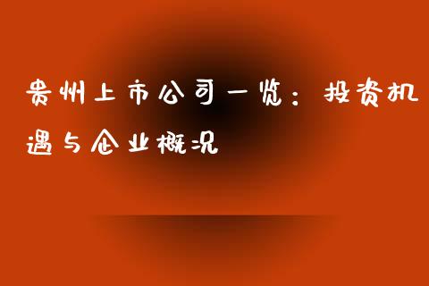 贵州上市公司一览：投资机遇与企业概况_https://m.jnlaobingbanjia.com_股市新闻_第1张