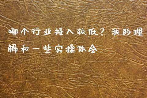 哪个行业投入较低？我的理解和一些实操体会_https://m.jnlaobingbanjia.com_全球市场_第1张